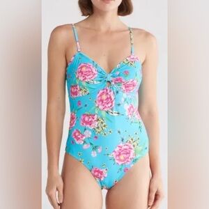 Betsey Johnson Blue Floral One Piece Swimsuit
